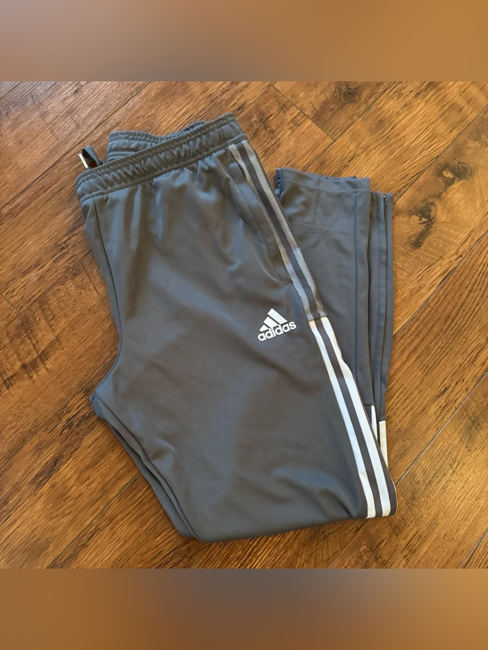 Adidas Pants Mens Large Gray Track Pants Tapered Zip Soccer Training Athletic